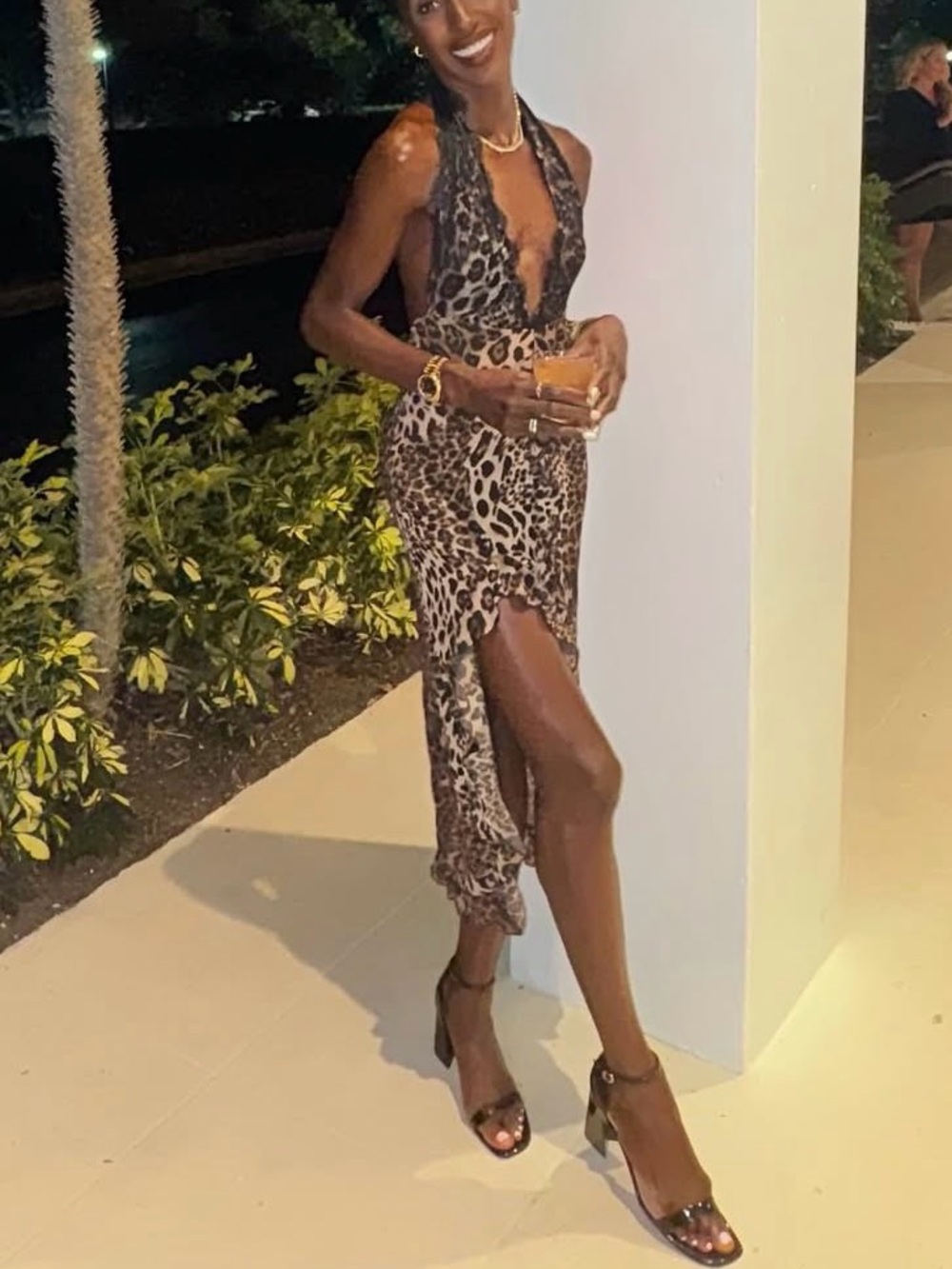 Leopard Print Halter Midi Dress - Brown